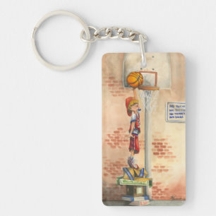 Slam Dunk on Basketball Hoop by Jay Throckmorton Key Ring