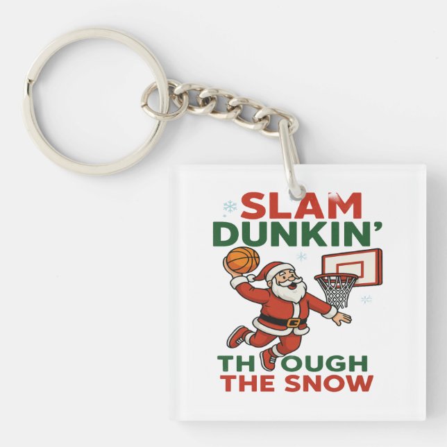 Slam Dunkin Through The Snow- Christmas Basketball Key Ring (Front)