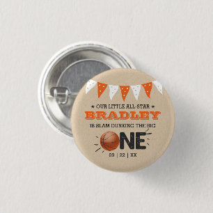 Slam Dunking The Big One   Basketball 1st Birthday 3 Cm Round Badge