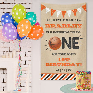 Slam Dunking The Big One   Basketball 1st Birthday Banner
