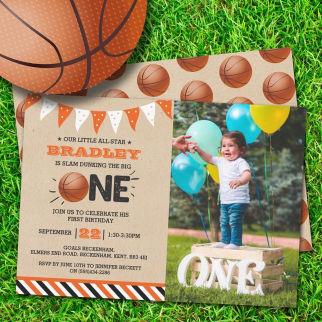 Slam Dunking The Big One | Basketball 1st Birthday Invitation (Creator Uploaded)