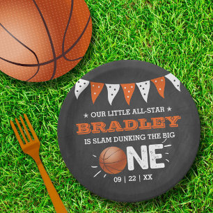 Slam Dunking The Big One   Basketball 1st Birthday Paper Plate