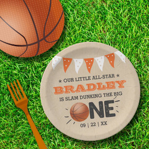 Slam Dunking The Big One   Basketball 1st Birthday Paper Plate