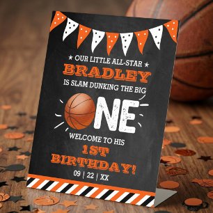 Slam Dunking The Big One   Basketball 1st Birthday Pedestal Sign