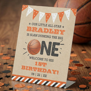 Slam Dunking The Big One   Basketball 1st Birthday Pedestal Sign