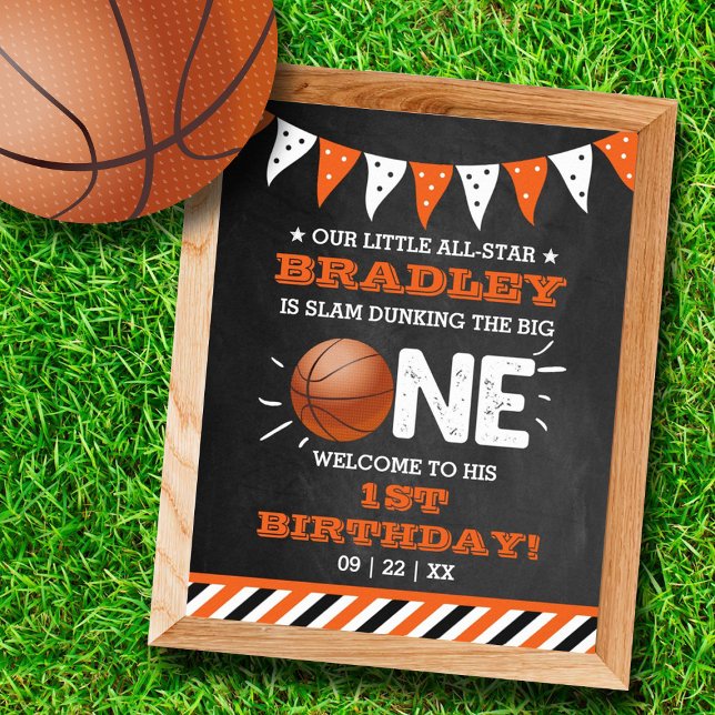Slam Dunking The Big One | Basketball 1st Birthday Poster (Creator Uploaded)