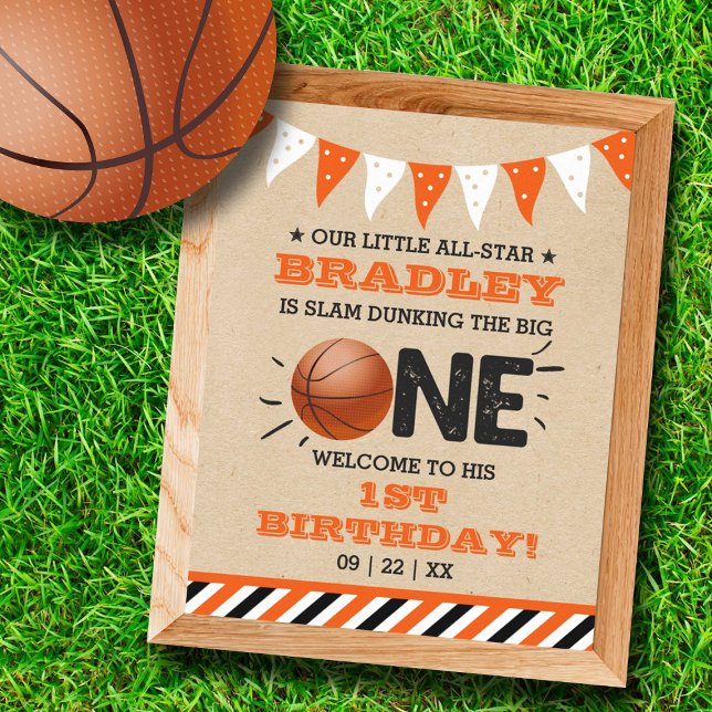 Slam Dunking The Big One | Basketball 1st Birthday Poster (Creator Uploaded)