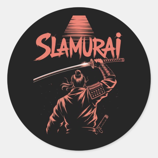 Slamurai Funny Samurai Pun Tee Japanese Parody Ani Classic Round Sticker (Front)