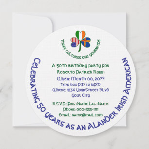 Slander Irish USA Shamrock Personalised Birthday Invitation
