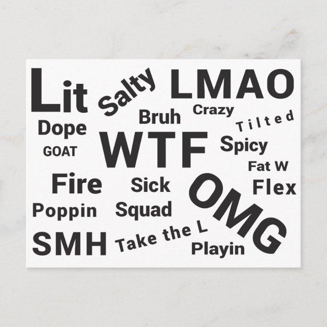 Slang sayings and Teen Talk from 2019 Postcard (Front)