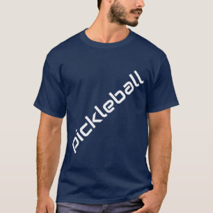 Slant White PICKLEBALL Text Navy Blue Background T-Shirt