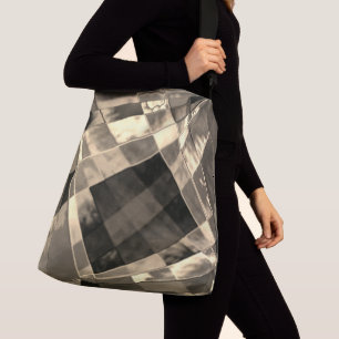 Slanted and frayed rectangles overlapping crossbody bag