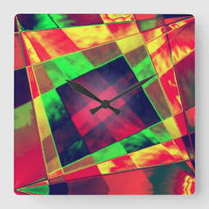 Slanted and frayed rectangles overlapping  square wall clock