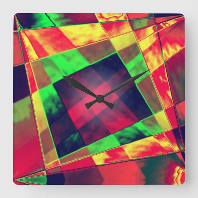Slanted and frayed rectangles overlapping  square wall clock (Front)