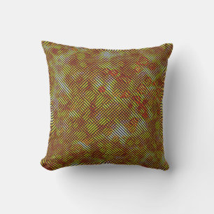 Slanted yellow stripes stained with plaid cushion