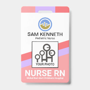 Slanting Colourful Stripes Nurse Photo Template ID Badge