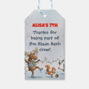 Slapstick Ice Skating Birthday Thank you sticker Gift Tags