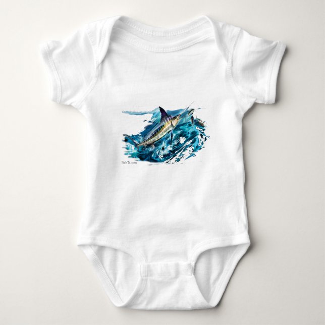 Slashing Marlin Jumping with Tuna Baby Bodysuit (Front)