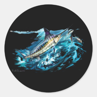 Slashing Marlin Jumping with Tuna Classic Round Sticker