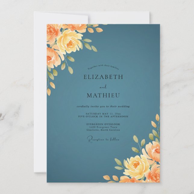 Slate Amber Bloom Wedding Invitation (Front)