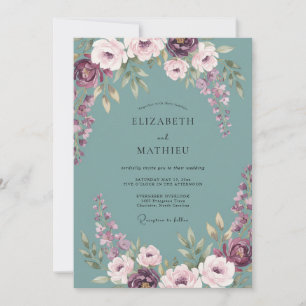 Slate Amethyst Petal Wedding Invitation