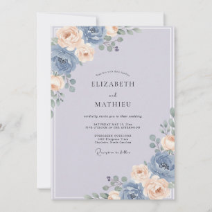 Slate Antique Champagne Peony Wedding Invitation