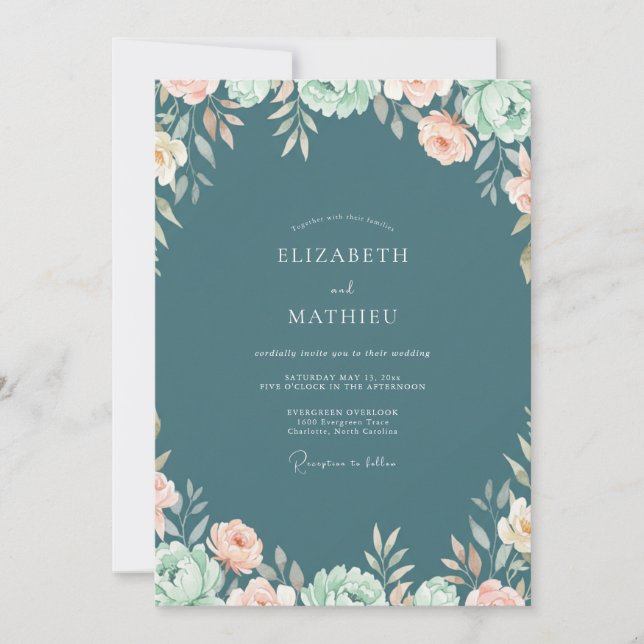 Slate Apricot Wildflower Wedding Invitation (Front)