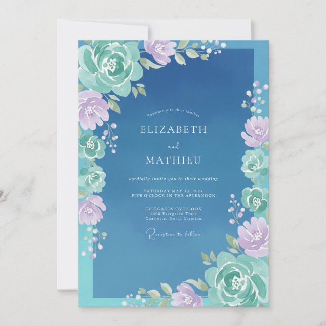 Slate Aqua Painted Wedding Invitation (Front)