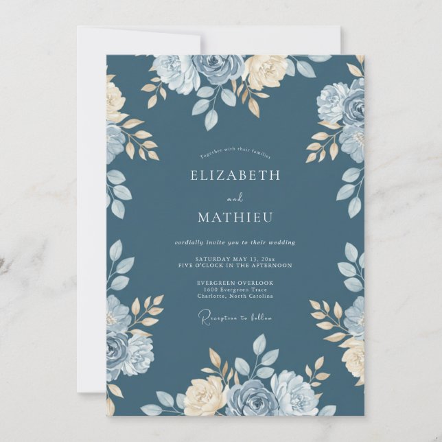 Slate Azure Petal Wedding Invitation (Front)