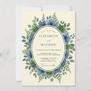 Slate Azure Wreath Wedding Invitation