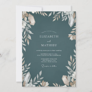 Slate Beige Leafy Wedding Invitation