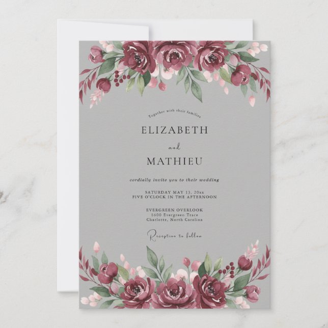 Slate Berry Petal Wedding Invitation (Front)