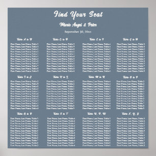 Slate Blue 12x12 Alphabetical Seating Plan Poster