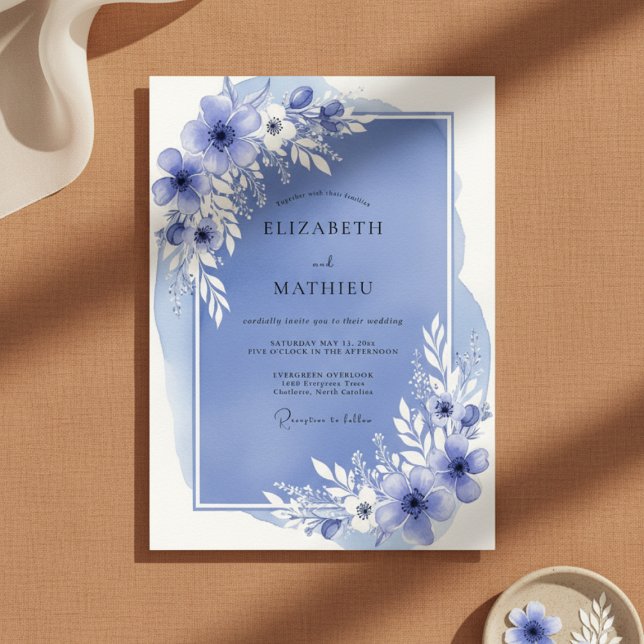 Slate Blue Airy Bloom Wedding Invitation (Creator Uploaded)