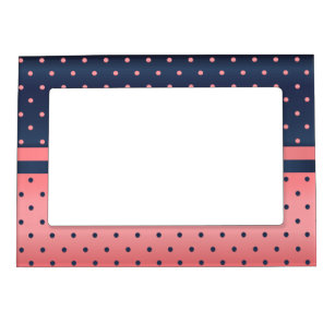 Slate Blue and Coral Polka Dots Magnetic Picture Frame
