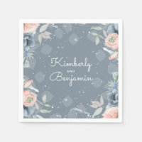 Slate Blue and Dusty Rose Floral Botanical
