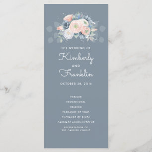 Slate Blue and Dusty Rose Floral Wedding Programs