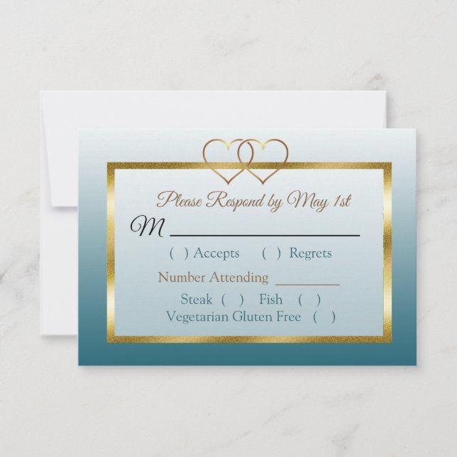 Slate Blue and Gold Gradient Wedding RSVP card (Front)