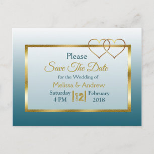 Slate Blue and Gold Save the Date Postcards