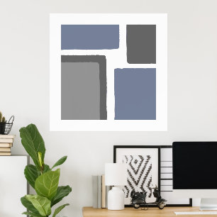 Slate Blue and Grey Minimalist Colour Block Poster