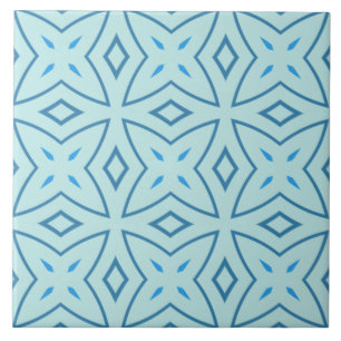 Slate Blue and Icy Aqua Geometric Cross Pattern Ceramic Tile