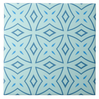 Slate Blue and Icy Aqua Geometric Cross Pattern Ceramic Tile