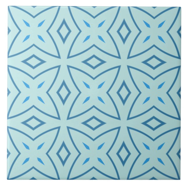 Slate Blue and Icy Aqua Geometric Cross Pattern Ceramic Tile (Front)