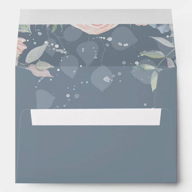 Slate Blue and Peach Flowers Elegant Wedding Envelopes (Back (Bottom))