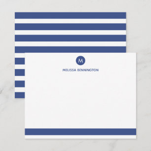 Slate Blue and White Striped Personalised Monogram Card