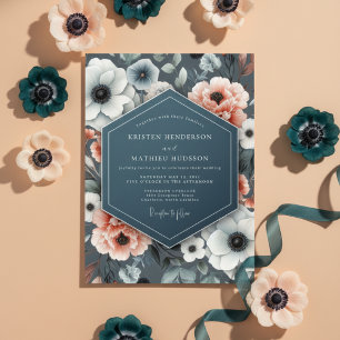 Slate Blue Anemone Bloom Wedding Invitation