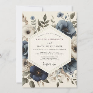 Slate Blue Antique Bloom Wedding Invitation