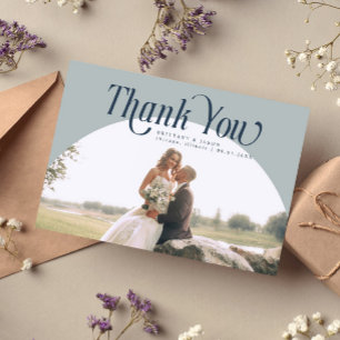 Slate Blue Arch Wedding Thank you Card