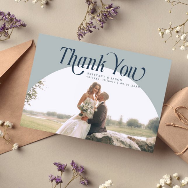 Slate Blue Arch Wedding Thank you Card (Creator Uploaded)