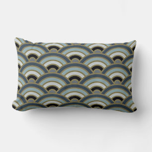 Slate Blue Art Deco Curve Pattern Lumbar Cushion